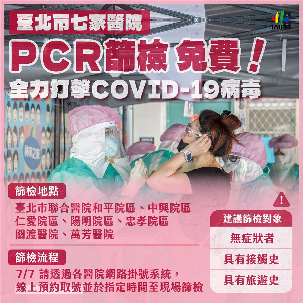 台北市自7日起將有七家醫院提供免費PCR 圖：台北市政府提供