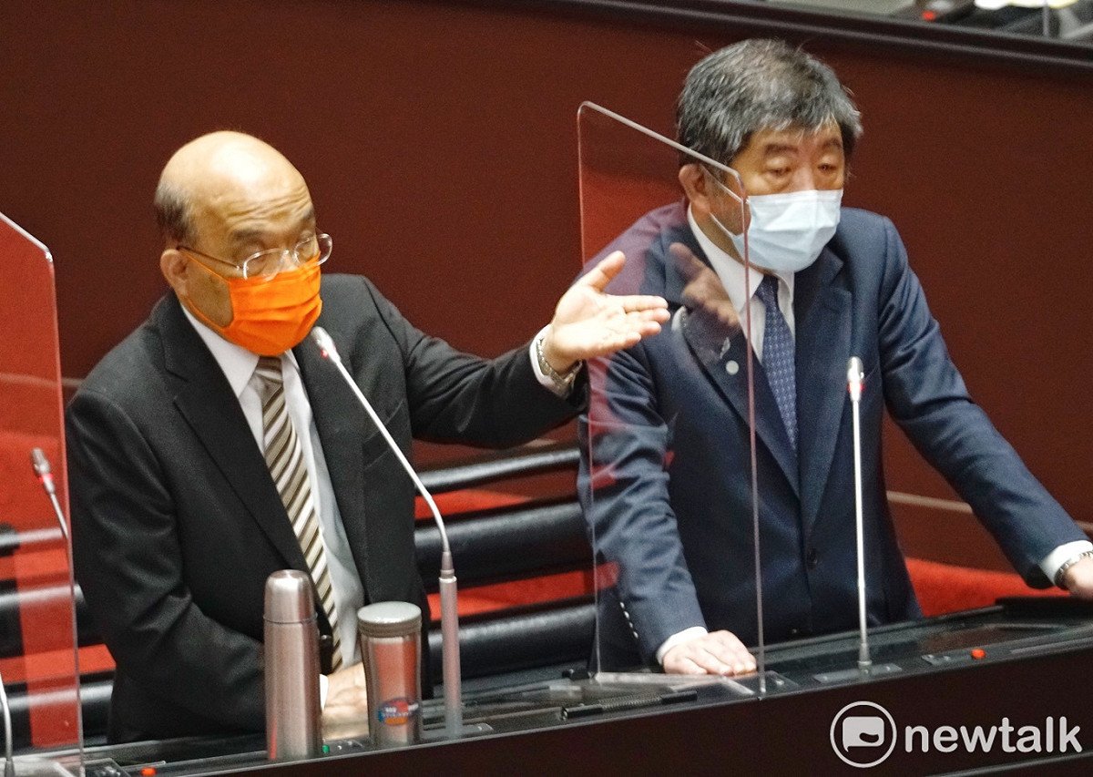行政院長蘇貞昌、衛福部長陳時中在立院備詢。 圖：張良一/攝