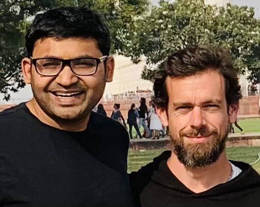 Twitter新任CEO Parag Agrawal（左）與前任 Twitter CEO 兼創始人 Jack Dorsey（右）。 圖：截取自Parag Agrawal推特