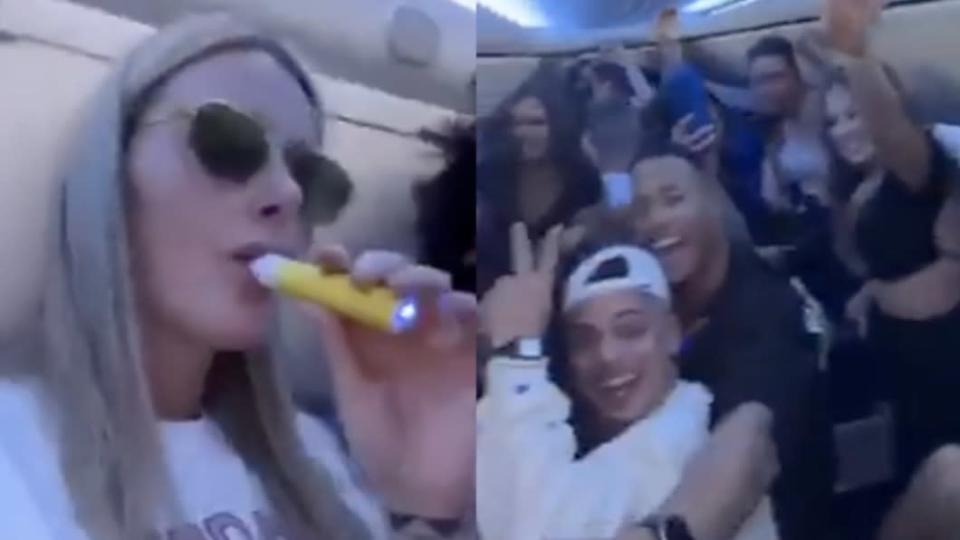 加拿大網紅無視疫情嚴峻，在機上違反了加拿大航空法規和公共衛生法規。 圖：擷取自VinceSaysStuff推特