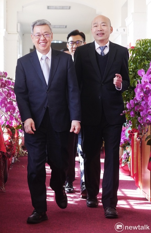 行政院長陳建仁在立院新會期開議前拜會立法院長韓國瑜。 圖：張良一/攝