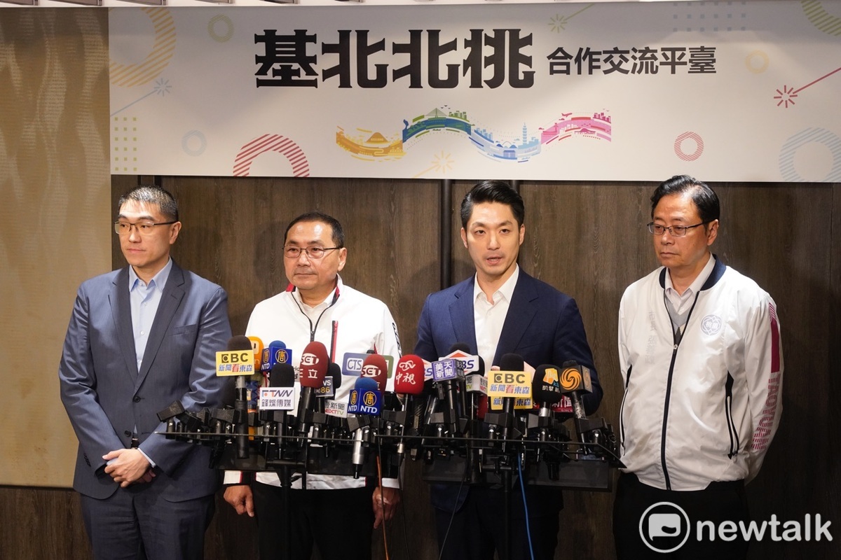 台北市長蔣萬安、新北市長侯友宜、桃園市長張善政、基隆市長謝國樑出席北北基桃市長層級會議後，回答媒體提問。 圖：張良一 / 攝