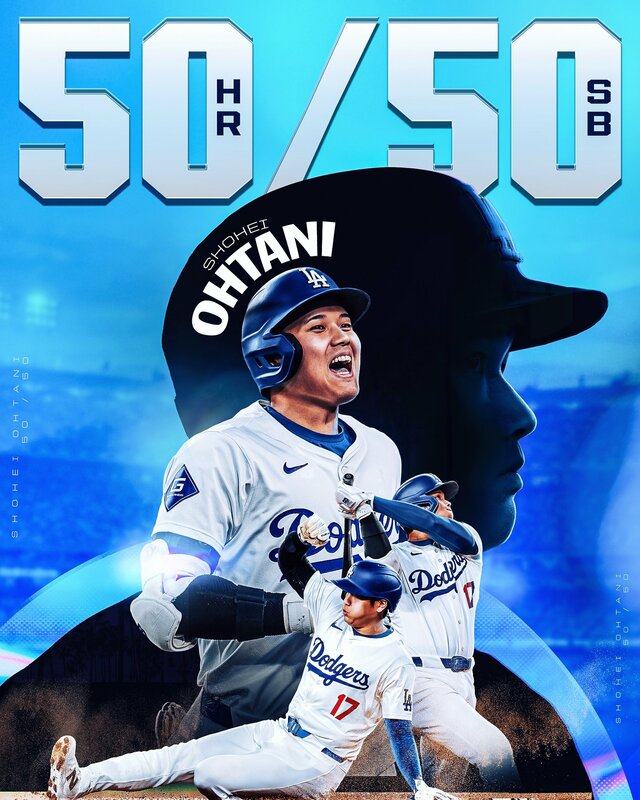大谷翔平成為大聯盟單季「50/50」俱樂部的創始人，為棒球歷史展開了新篇章。 圖：截自MLB 官方「X」