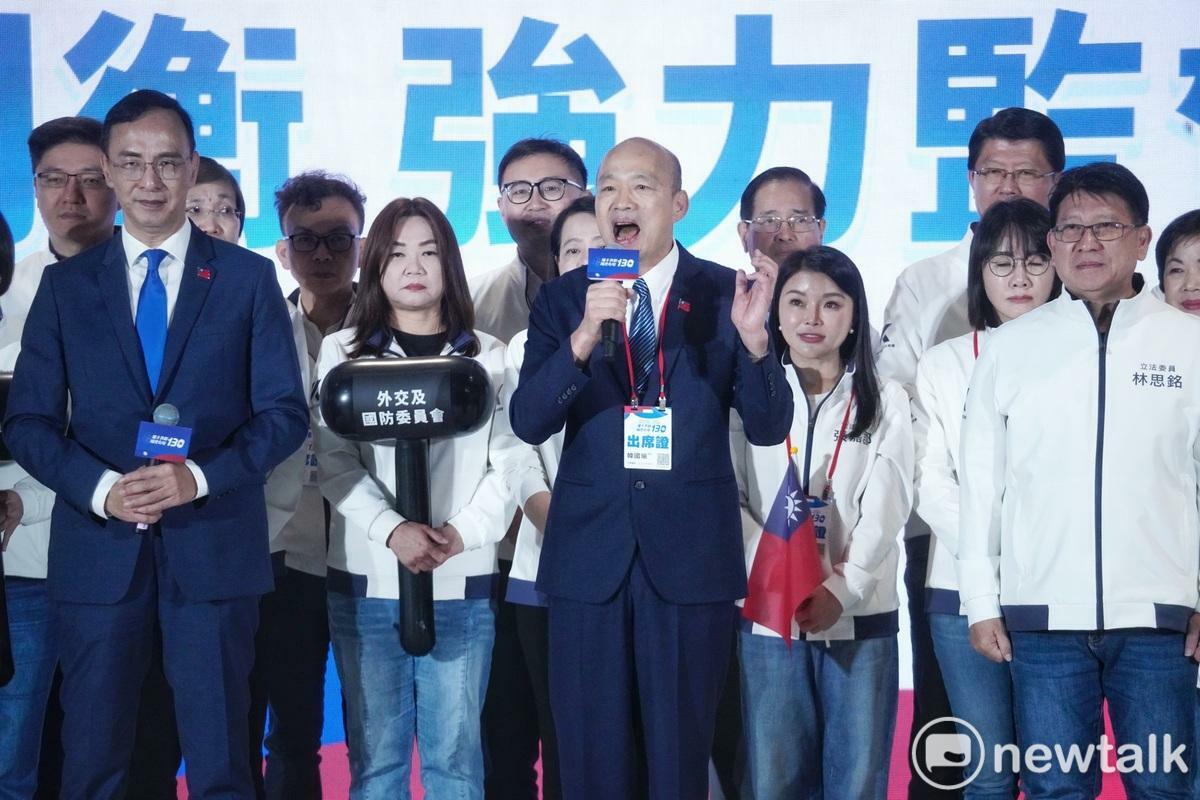 立法院長韓國瑜在國民黨130週年黨慶大會上致詞。 圖：張良一/攝