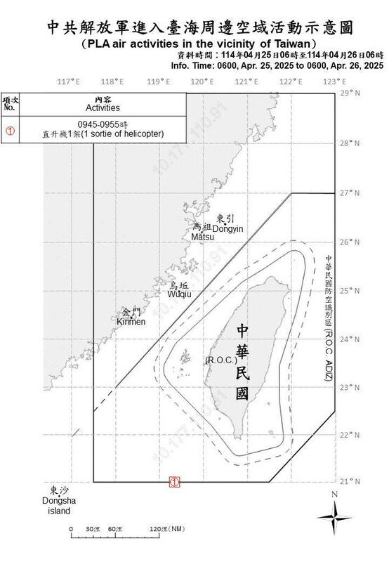 國防部公布 4/25～4/26共軍最新動態 圖：國防部提供