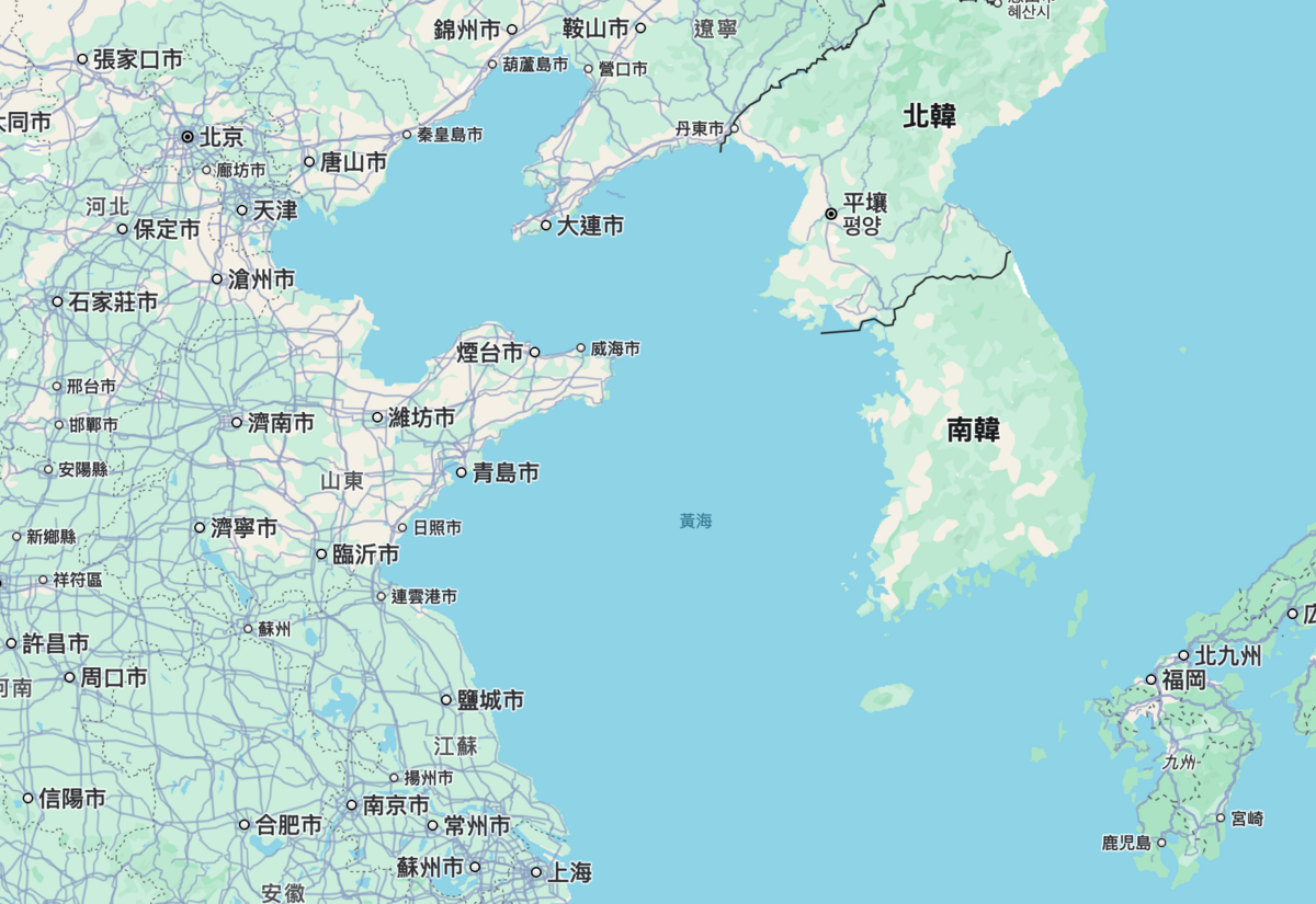 中國近年來在周邊海域動作頻頻，黃海是中國擴張的下一個重點。 圖：翻攝自Google地圖
