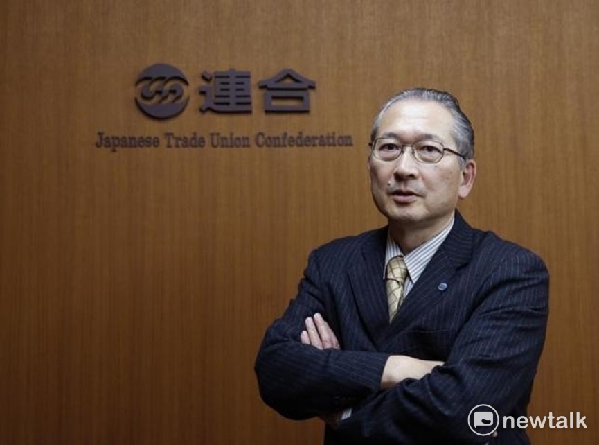 支持前原民進黨放棄提名的總工會的「連合」的會長神津里季生。 圖：翻拍自網路