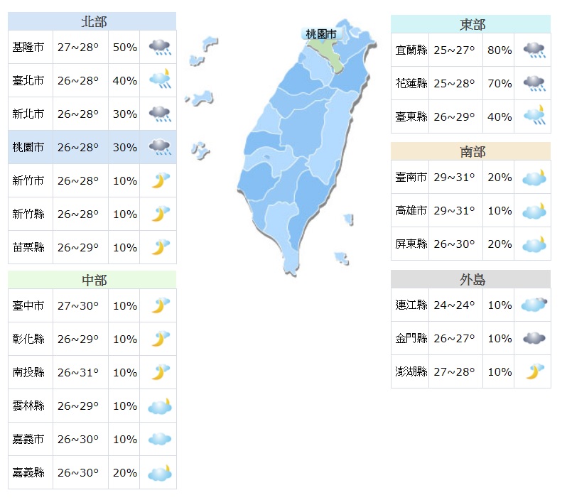 受到對流雲系發展旺盛影響，宜蘭山區及花蓮地區已有豪雨發生 圖:翻攝中央氣象局官網