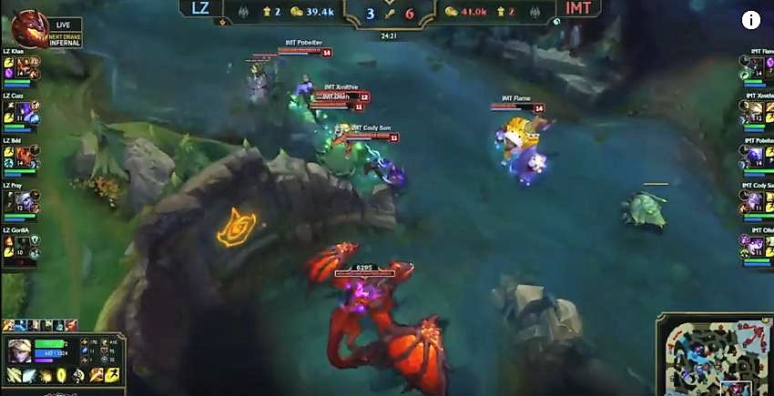 本局比賽的逆轉點便在IMT選擇火龍，LZ選擇巴龍。 圖：翻攝自 LoL Esports YouTube