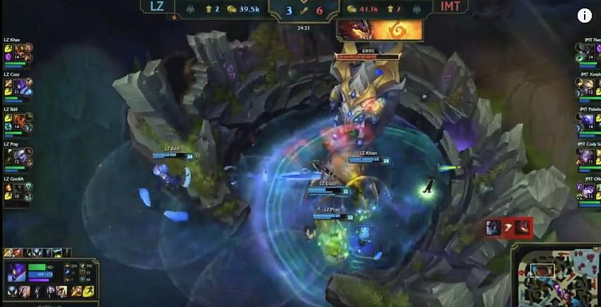 LZ取得巴龍後，挾帶著Buff一路殺進LZ本陣。 圖：翻攝自 LoL Esports YouTube