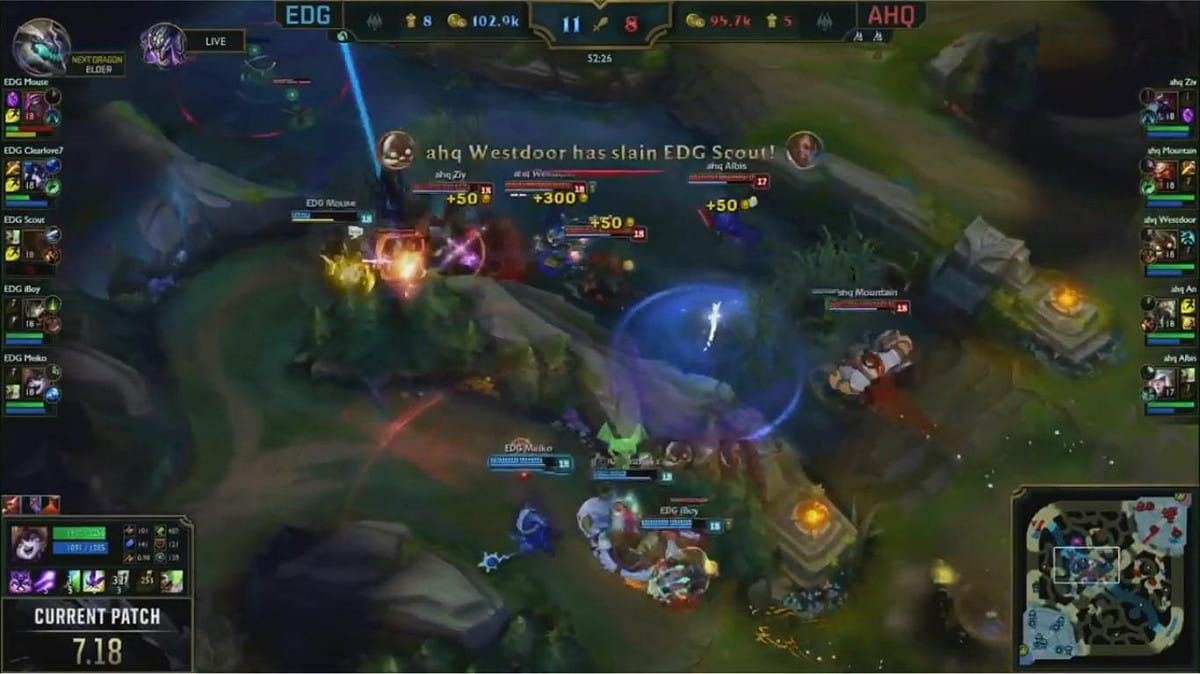 局勢看起來有點慘的ahq，卻在52分時逆轉了一切。 圖：翻攝自 LoL Esports YouTube