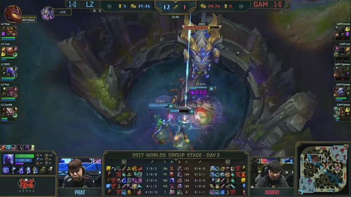 20分55秒，在GAM三個人讀秒的情況下，LZ輕鬆拿下巴龍。 圖：翻攝自 LoL Esports YouTube