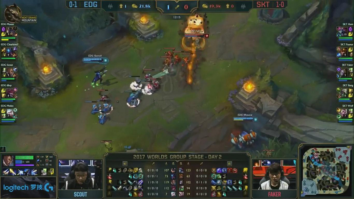 13分鐘時，EDG在此取得5000g的經濟優勢。 圖：翻攝自 LoL Esports YouTube