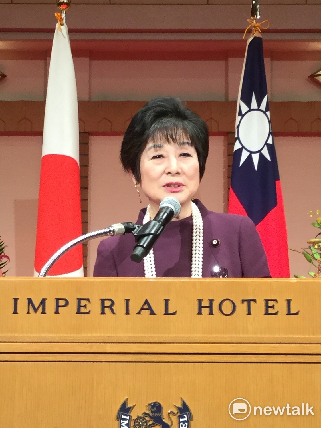 演藝界出身的山東昭子，依然風采煥發，她在致詞時不斷用「台灣這個國家」一詞來指稱台灣。 圖：劉黎兒/攝