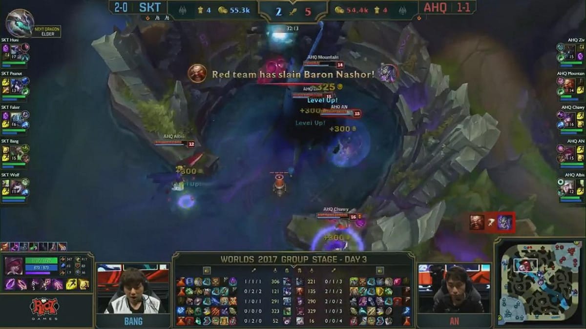 就在SKT吃完第三條龍之後，ahq抓到空檔吃下了巴龍！ 圖：翻攝自 LoL Esports YouTube