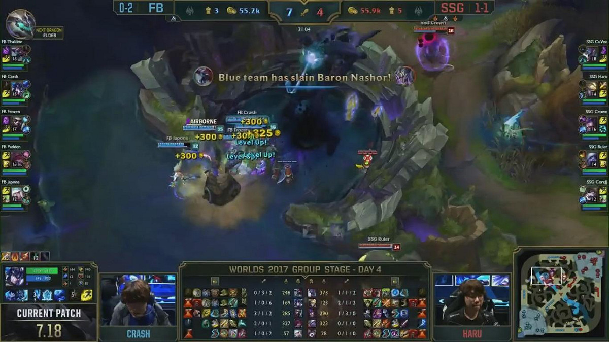 31分時FB抓到一個視野空檔，終於迅速吃掉巴龍。 圖：翻攝自 LoL Esports YouTube