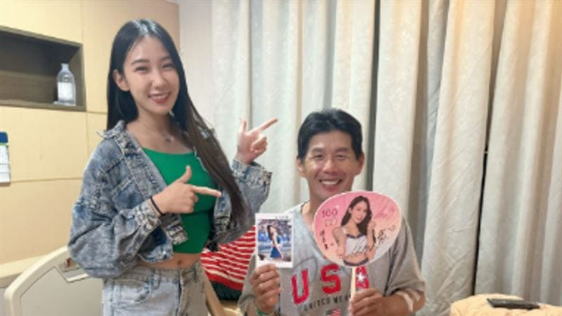 苗栗隨機砍人案中見義勇為的林姓男子，最喜愛啦啦隊成員檸檬親自探視。 圖：翻攝自Threads/sj__0112__