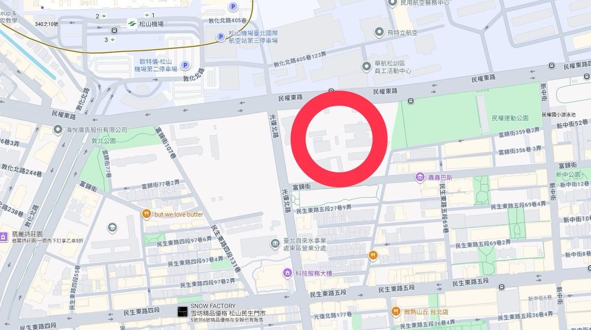北市松南營區也成為輝達總部備選方案(圓圈為松南營區所在地)。 圖：翻攝自GoogleMap