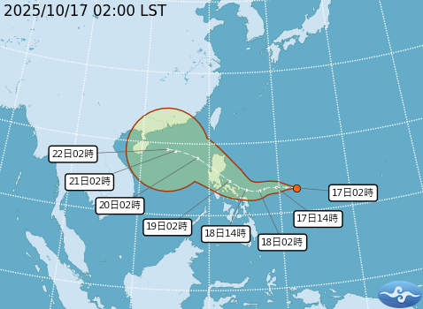 風神颱風預計19日前後生成，雖然登陸台灣機率低，但外圍環流水氣將會影響台灣。 圖：取自氣象署