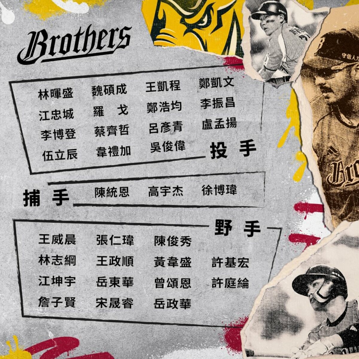 中華職棒總冠軍賽中信兄弟32人名單。（圖取自facebook.com/heartbaseball）