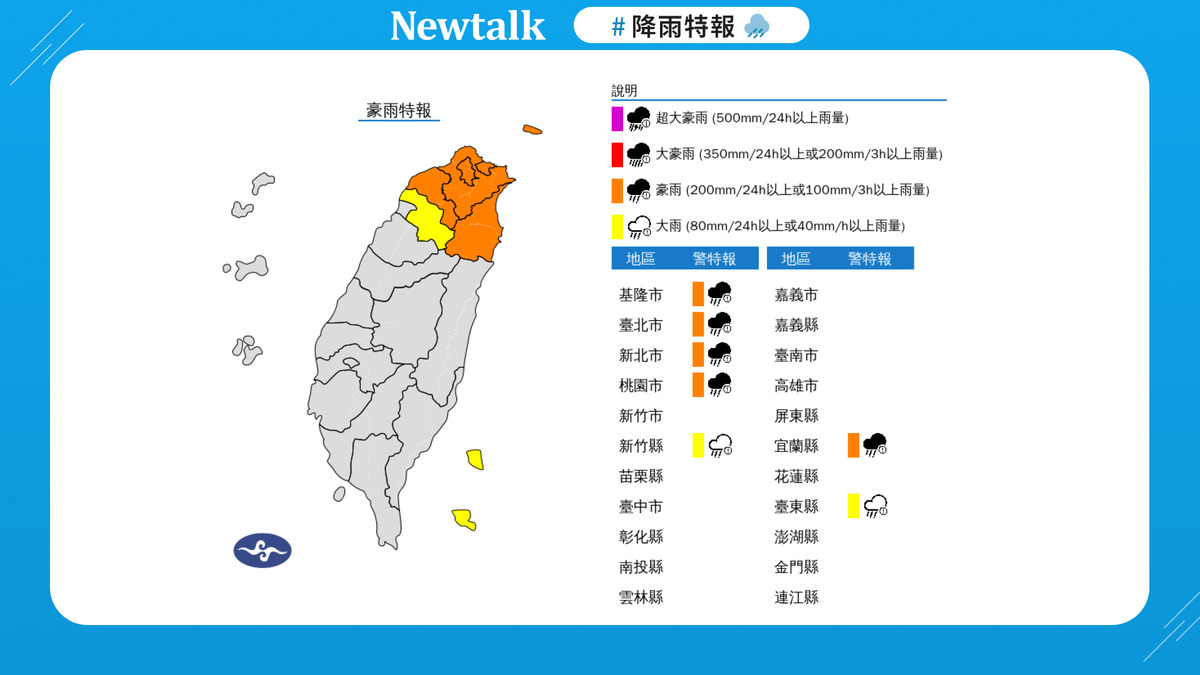 7縣市豪雨狂炸 氣象署：防積水 圖：取自中央氣象署