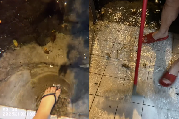 網友在社群平台分享，昨日晚間中和因豪雨淹水。 圖：翻攝自Threads