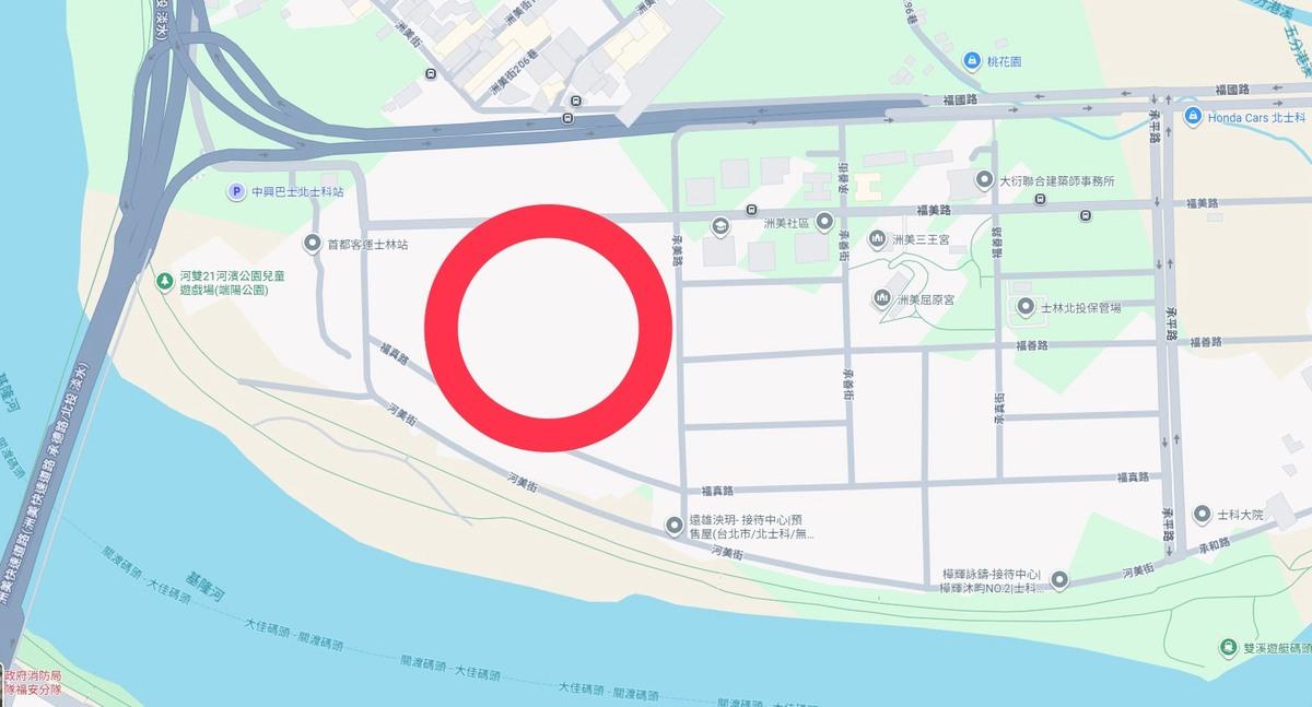 圓圈為新洲美段43地號。 圖：翻攝自GoogleMap