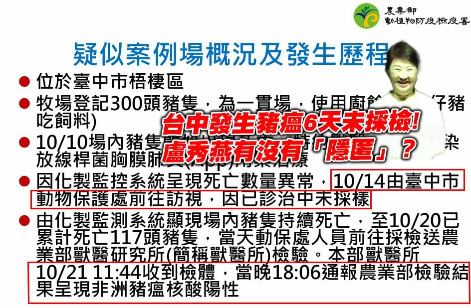 台中爆發疑似非洲豬瘟疫情，民進黨立委林楚茵質疑台中市府隱匿通報、延宕處置。 圖：翻攝「臉書」立法委員 林楚茵粉絲專頁