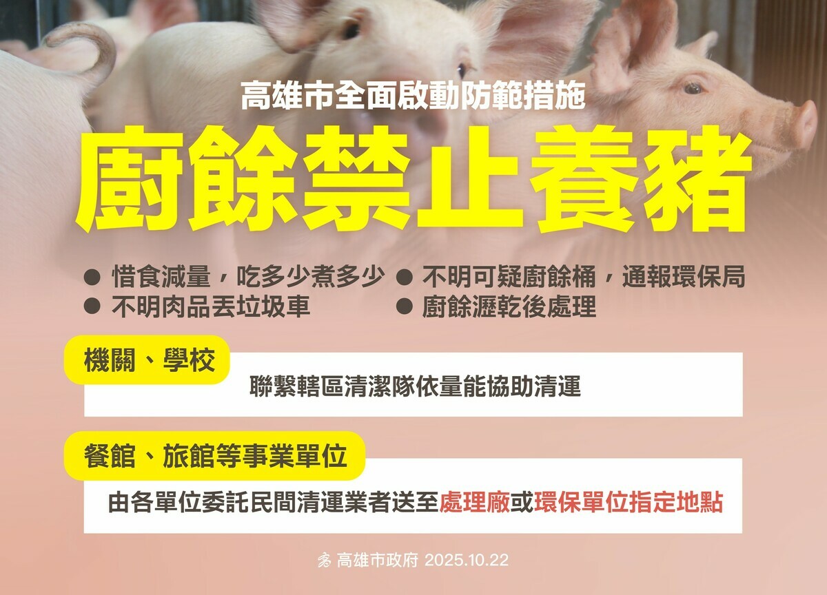 高市教育局指示所有廚餘均須依規定交由環保局清潔隊或其認可之合法廠商回收處理，不得私自交由無證業者。 圖：高雄市政府/提供