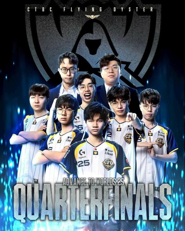 台灣戰隊CFO晉級英雄聯盟世界大賽8強。（圖取自facebook.com/ctbc.flyingoyster）