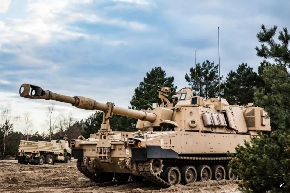 美國陸軍現役M109A7帕拉丁（Paladin）自走榴彈砲車。 圖：翻攝US MOD