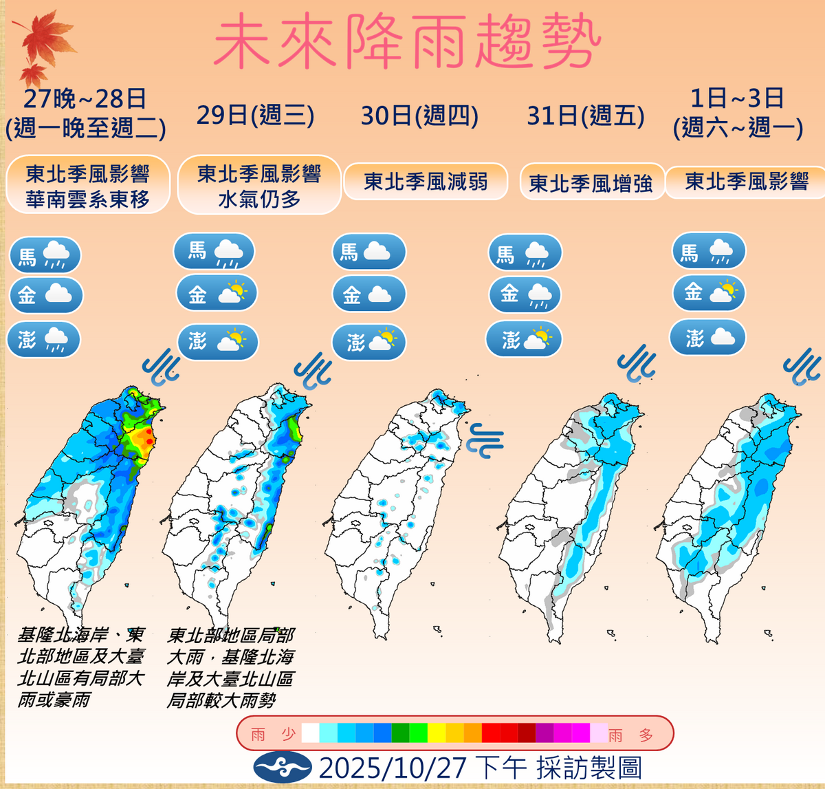 未來一週降雨趨勢。 圖：氣象署／提供