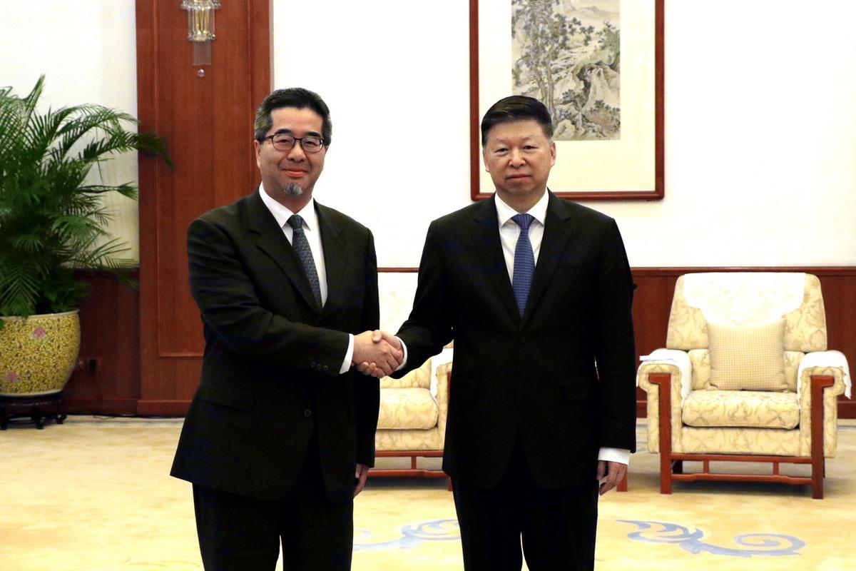 準國民黨副主席蕭旭岑28日傍晚會見國台辦主任送濤。 圖：馬英九基金會提供