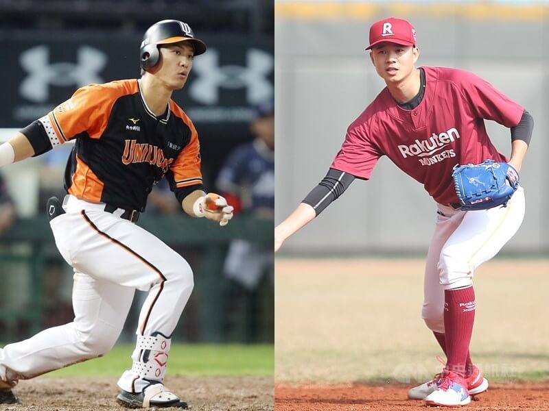 中職聯盟公布年資符合自由球員（FA）資格的名單，共有21人列為A級寫下新高，其中以樂天桃猿黃子鵬（右）、統一獅蘇智傑（左）未來動向最受矚目。（中央社檔案照片）