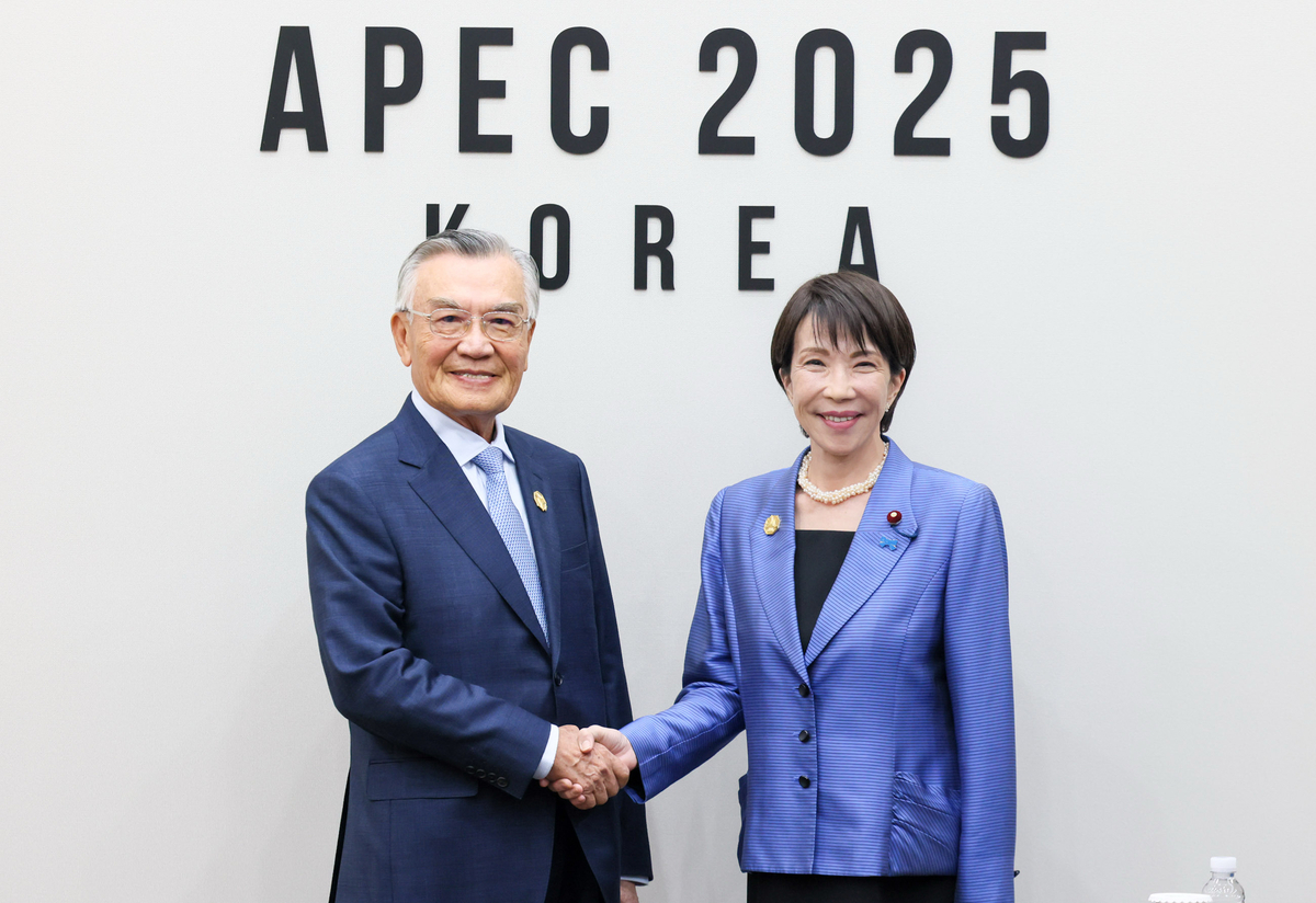 高市1日於社群平台X發文指出，她在APEC領袖會議期間與林信義先生見面，期盼日台實務合作持續深化。 圖/取自高市早苗 @takaichi_sanae社群平台X