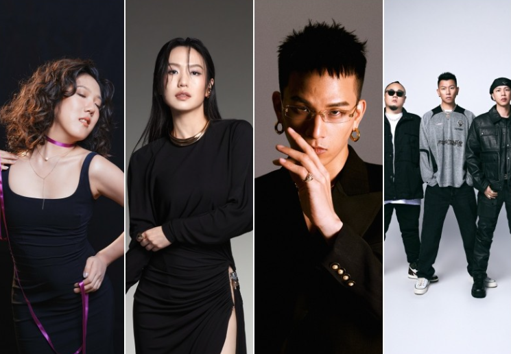 李竺芯(左起)、孫盛希、黃奇斌、頑童MJ116將輪番為金馬頒獎典禮獻唱。 圖：翻攝自金馬獎FB