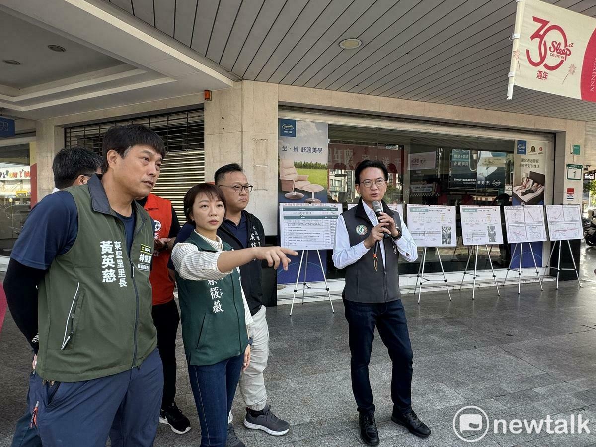 林俊憲會同內政部國土署、台南市政府交通局、工務局與議員蔡筱薇及多位在地里長到現場會勘，爭取全面升級道路鋪面與路口安全設計，讓市民「開車更順暢、行人更安心」。 圖：林俊憲服務處提供