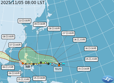 今天西太平洋海面出現「雙颱共舞」景象。 圖：中央氣象署／提供