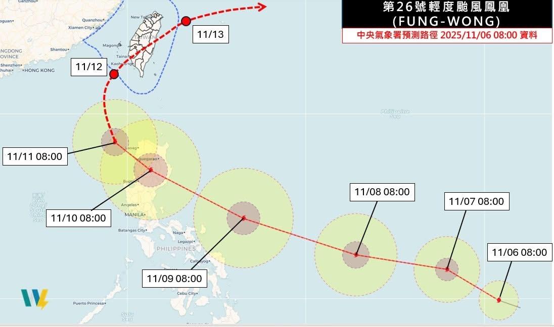 鳳凰颱風預計將大迴轉接近台灣，且可能與東北季風發生共伴效應。 圖：天氣職人吳聖宇臉書粉專