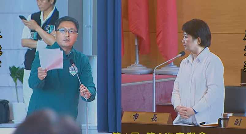 林德宇問盧秀燕有沒有做錯？但盧秀燕不回答。 圖：取自台中市議會直播畫面