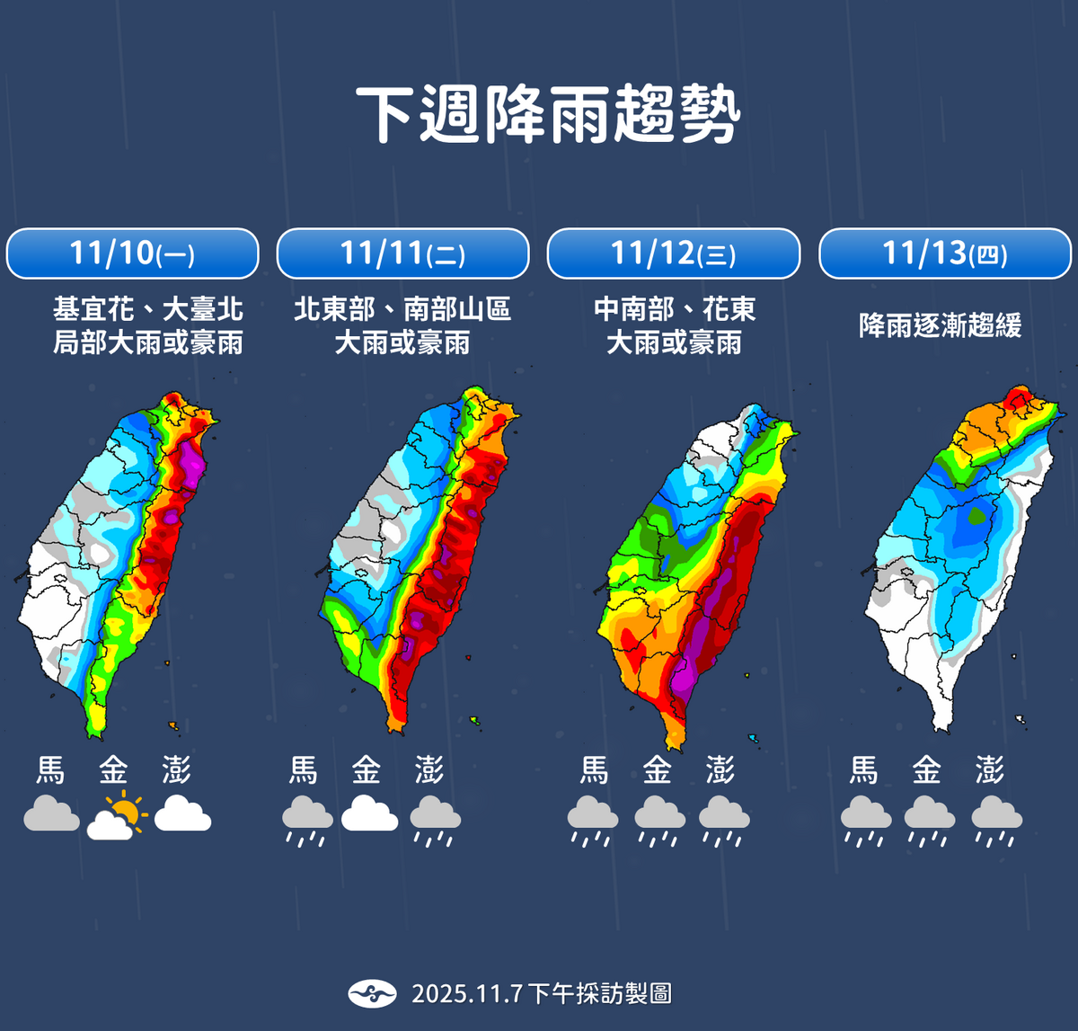 下週降雨趨勢。 圖：氣象署／提供