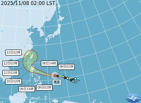 氣象署今日(8日)凌晨2時最新觀測，鳳凰颱風持續增強已經轉為中度颱風。 圖/氣象署