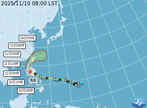目前鳳凰已進入南海，外圍水氣開始影響台灣，迎風面北部、東半部已有明顯雨勢，之後會逐漸北轉。 圖：取自氣象署