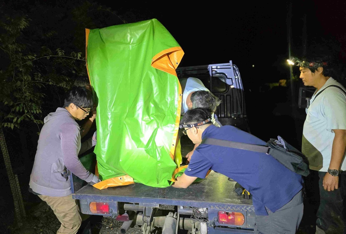 花蓮分署及玉里工作站合作設置誘捕籠，將黑熊連夜送往池上野灣野生動物醫院。 圖：林業及自然保育署花蓮分署/提供
