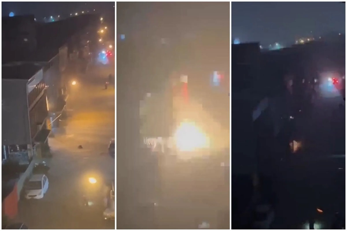 蘇澳旁一家全聯賣場旁的變電箱，疑似因為積水短路爆炸。 圖：翻攝自記者爆料網