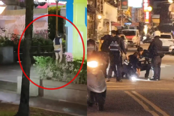 宜蘭羅東夜市昨日深夜1名女子持菜刀揮舞，警方以電擊槍制伏送醫。 圖：翻攝自Threads