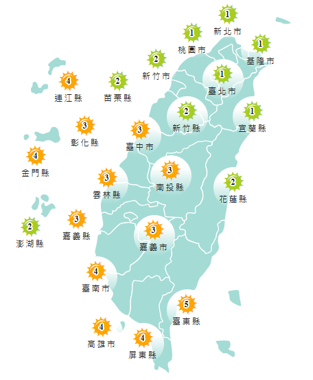 氣象署發布各地紫外線指數預報概況。 圖：氣象署提供