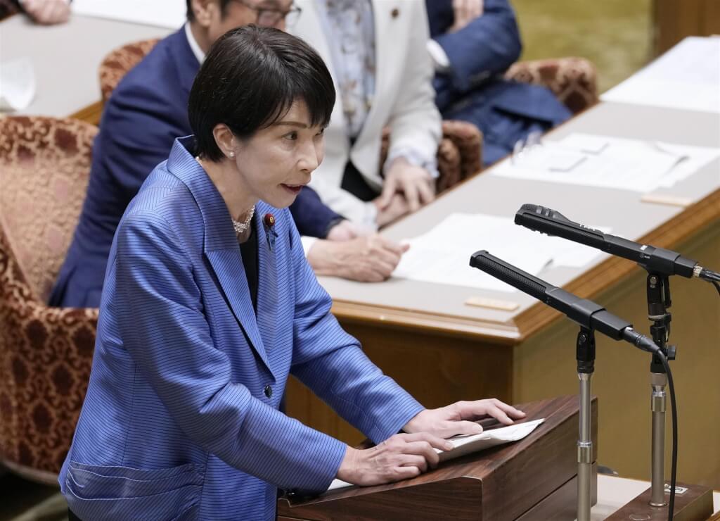 日本首相高市早苗26日出席就任首相後的第一場黨魁討論會，說明本月7日在國會有關「台灣有事」的答詢。（共同社） 圖：中央社提供