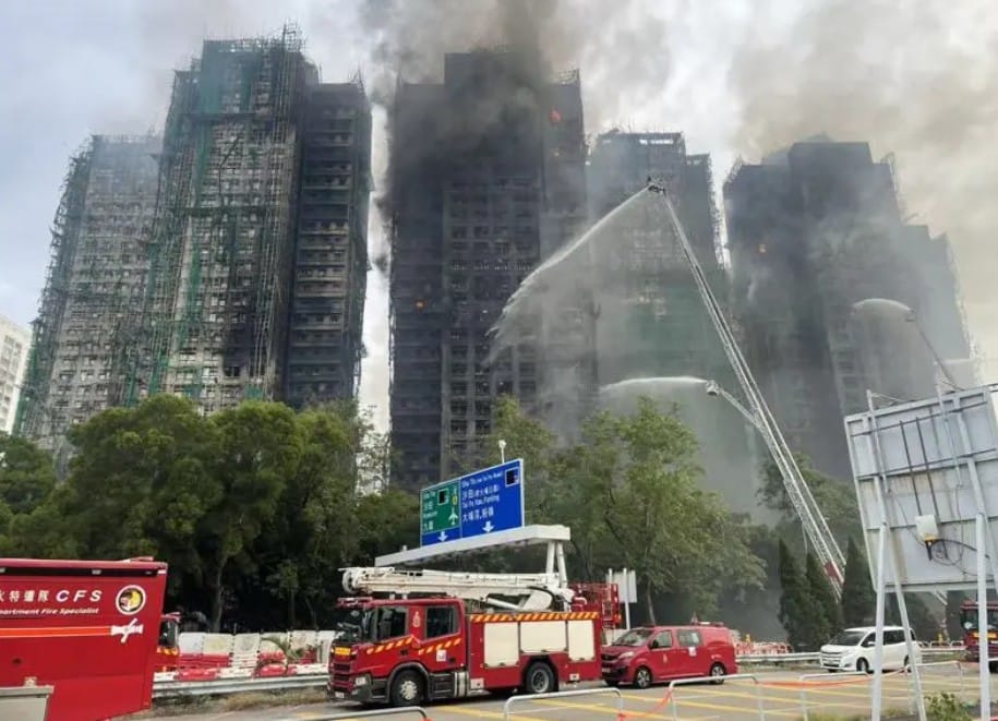 香港新界大埔區「宏福苑」社區大火，造成嚴重死傷。 圖：翻攝香港中通社
