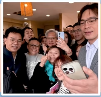輝達執行長黃仁勳上週離台前，前往摩爾證券投顧樓下吃早餐，引發分析師與人潮湧入爭相拍照合影。 圖: 擷取自瘋狂股市福利社Free Free Free節目